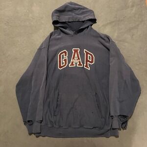 Vintage GAP Athletic Hoodie Pullover Distressed Grunge Y2K Blue Thrashed Faded L